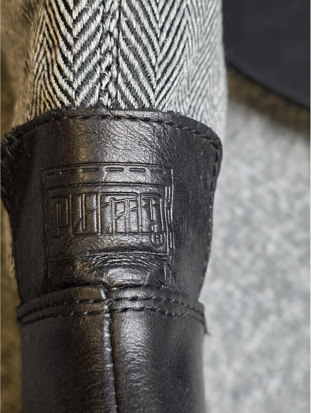 Vtg. PUMA Balmoral Herringbone Tweed Leather Wedge Riding Boots 346110-02 NWOB 7
